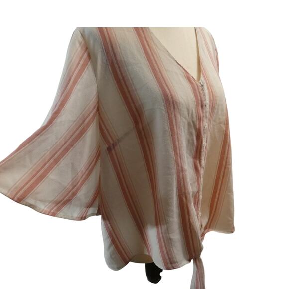 LUSH Women's Large Pink Striped Blouse Buttons Tie Hem Flowy - Picture 5 of 7